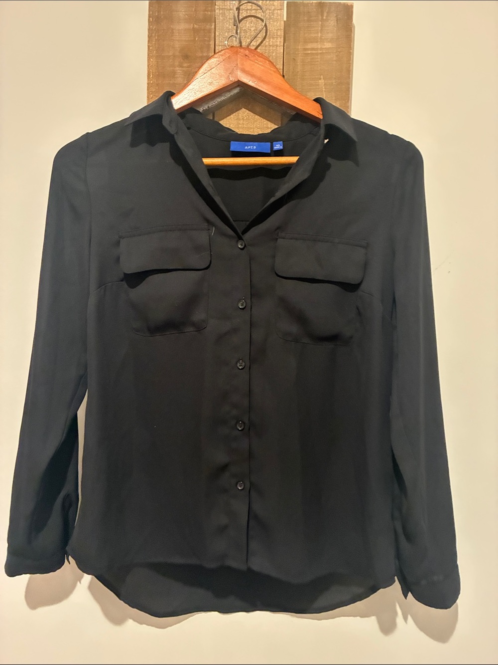 Apt. 9 Black Button-Up Top with Branded Blue Label